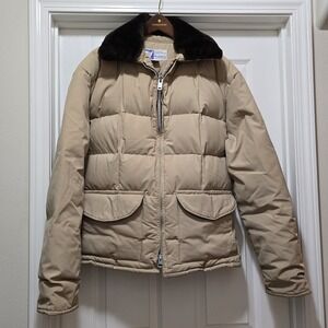 VTG 70s Goose Down Zip Up Tan Coat Jacket Action Sportswear By Mustang Mens L/XL